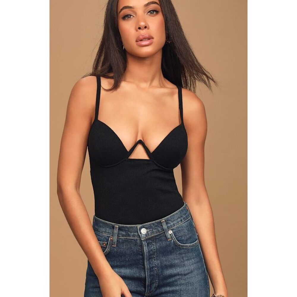 Lulus Last Call Black Ribbed Backless Bodysuit - Size S